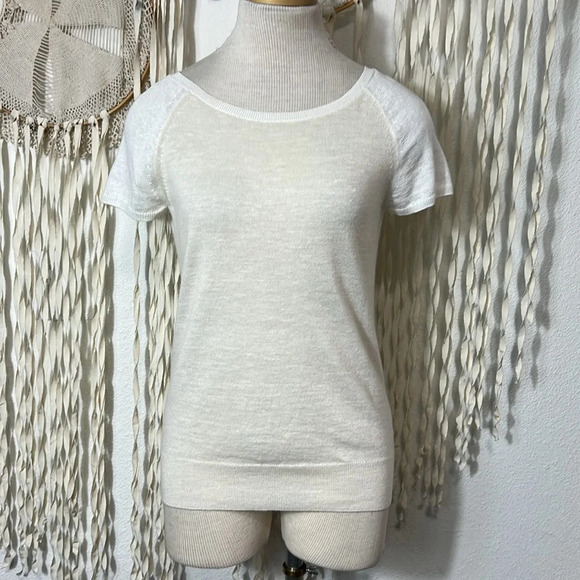 Loro Piana Cream and Ivory Cashmere/Silk Cap Sleeve Sweater Tee Size 40 - Picture 1 of 6